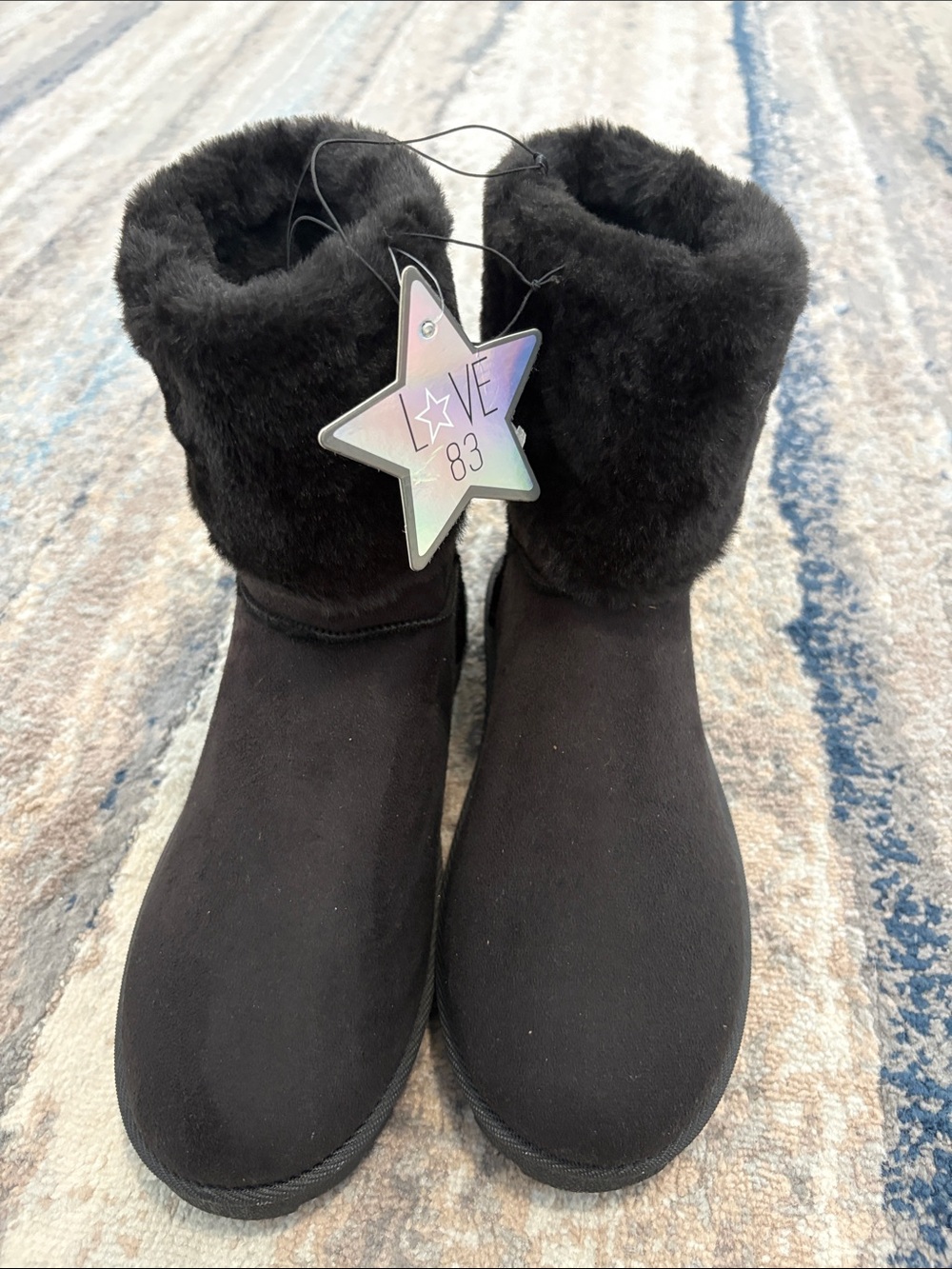 Black Faux Fur Winter Ankle Boots for Women by Love 83